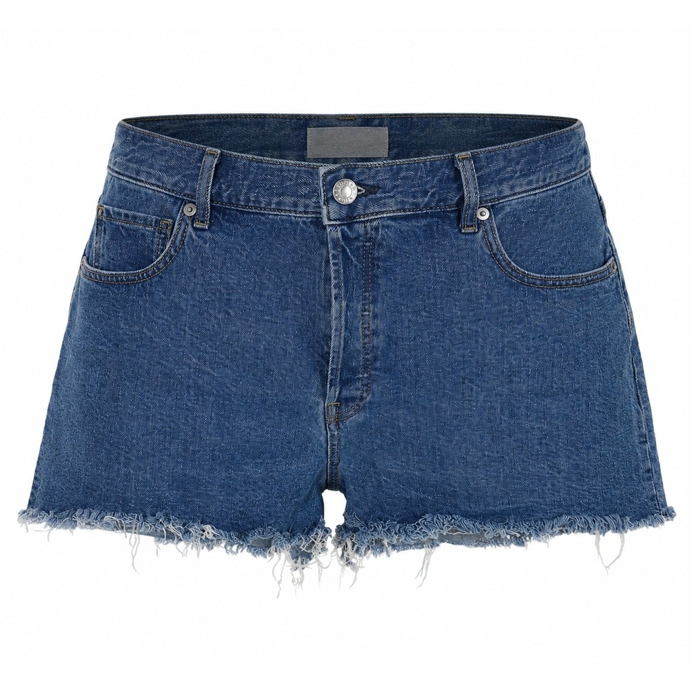 Everlane The Cheeky Short Blue Denim Raw Hem High Rise Jean Shorts Size 33